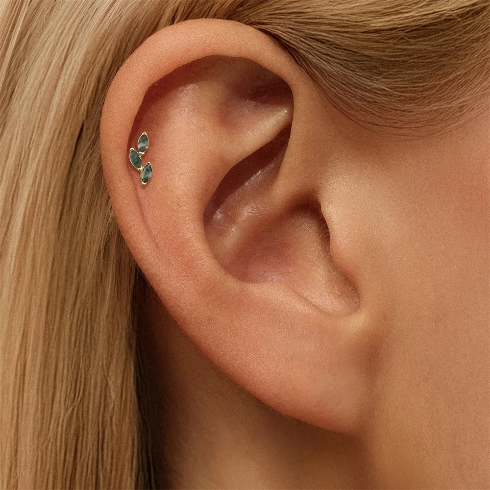 CANNER 1 Stück Sommer Natürlicher Wassergras-Achat Pferdeauge 925 Sterling Silber Flachkopf Piercing Ohrstecker für Damen INS Ohrring – Detail 25
