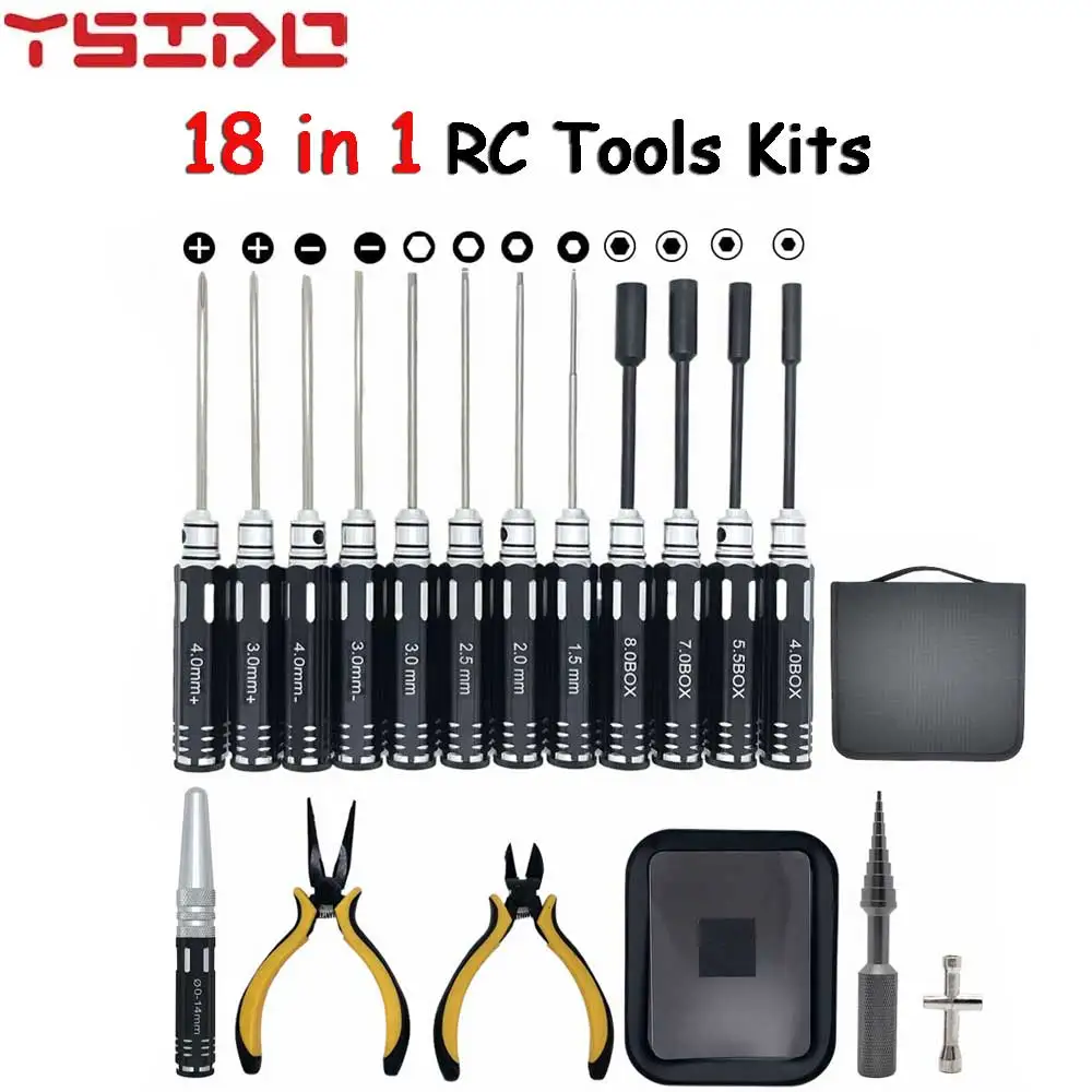 RC Tools Kits 18 in 1 Screwdriver Pliers Hex Sleeve Socket Spanner Repair Box Set for Repairing RC Airplanes Rc Car Model Toys