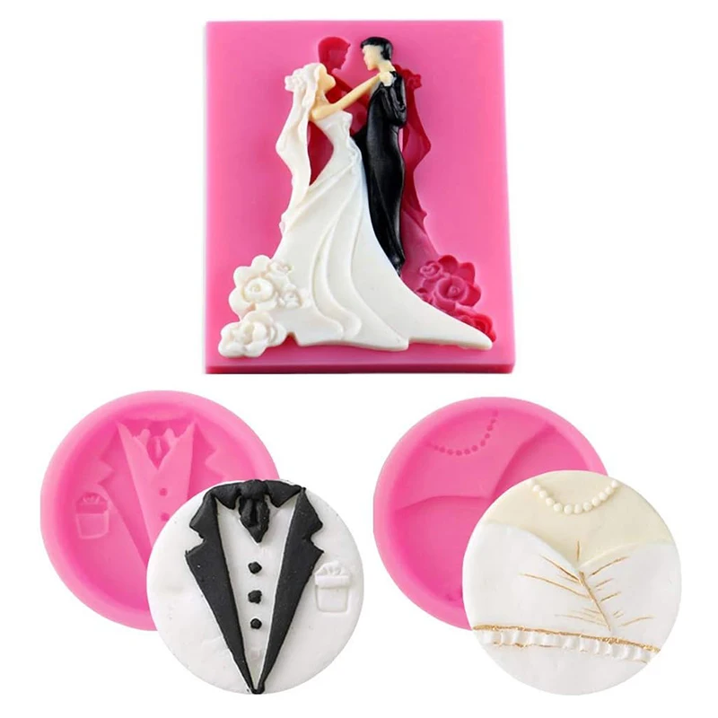 Bride And Groom Fondant Mold Wedding Dress Skirt Candy Silicone Party Chocolate Cake Decorating Tools Cupcake Topper Gum Paste