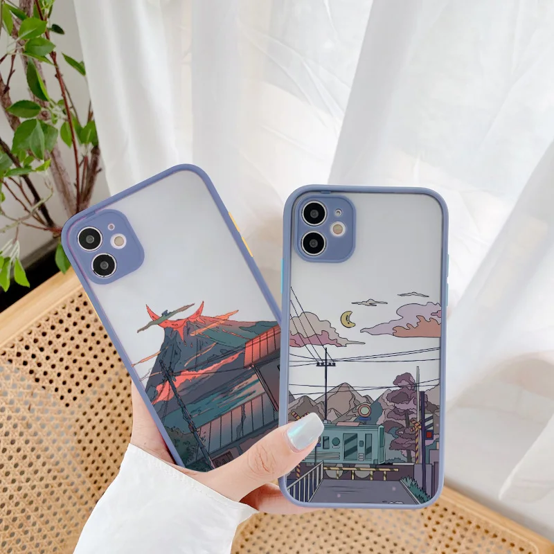 Cartoon Anime Scene Hand Drawn Phone Cases For IPhone 8 7 Plus SE2 11 12 13 14 15 16 Pro Max Mini XR X XS Hard Shockproof Covers