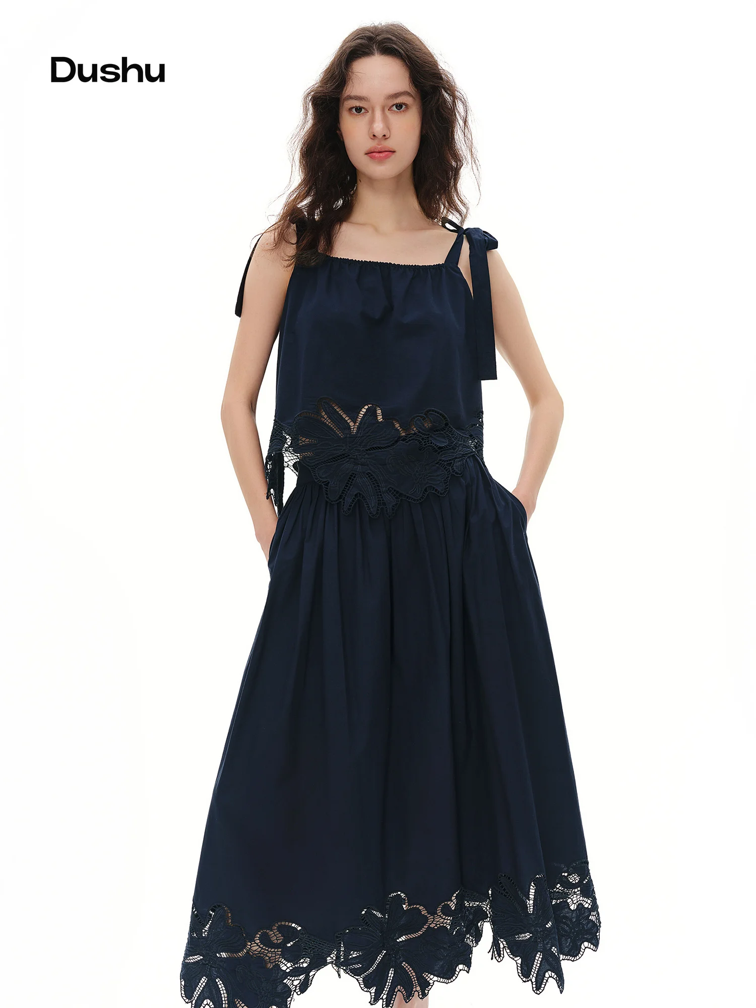 DUSHU 2026 Conjunto Feminino de Verão com Bordado Floral, Duas Peças, Alças Ajustáveis, Camisola e Saia, Macio e Sonhador para Férias, Tamanhos Inclusivos