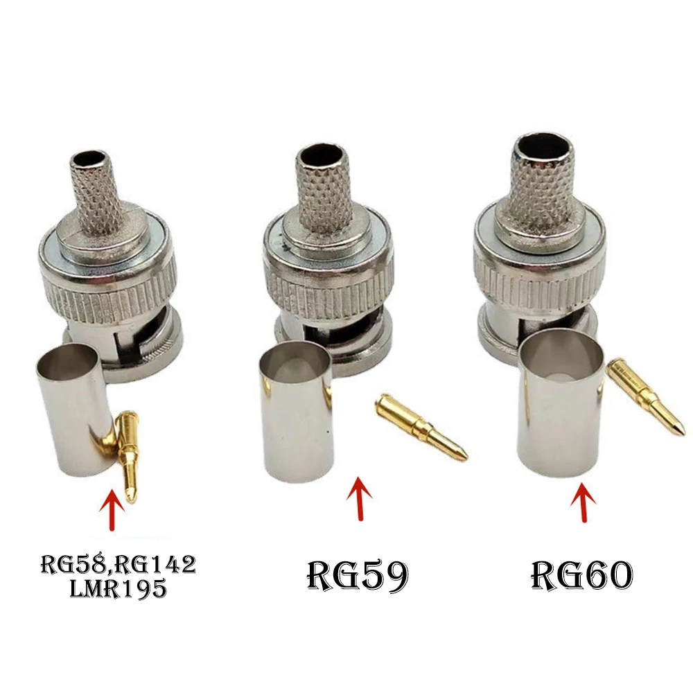 10PCS 50 Ohm BNC Male Crimp Connectors for RG58/RG59/RG60 RG142,LMR195 Coaxial Cables with Heat Shrink Tubes