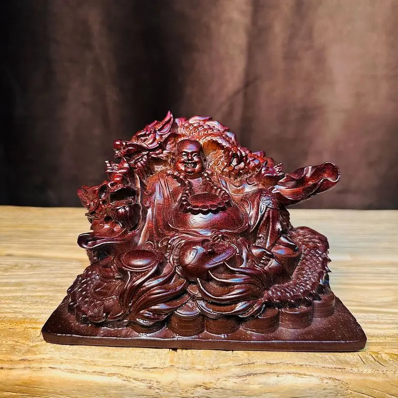 Ebony wood carved Maitreya Buddha ornament, solid wood car decoration, large-bellied Maitreya reclining Buddha craft, wholesale