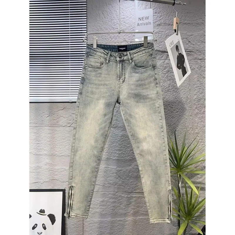 

Мужские повседневные прямые джинсы на молнии со средней талией, весна-осень, модные корейские молодежные джинсы полного действия для отдыха...