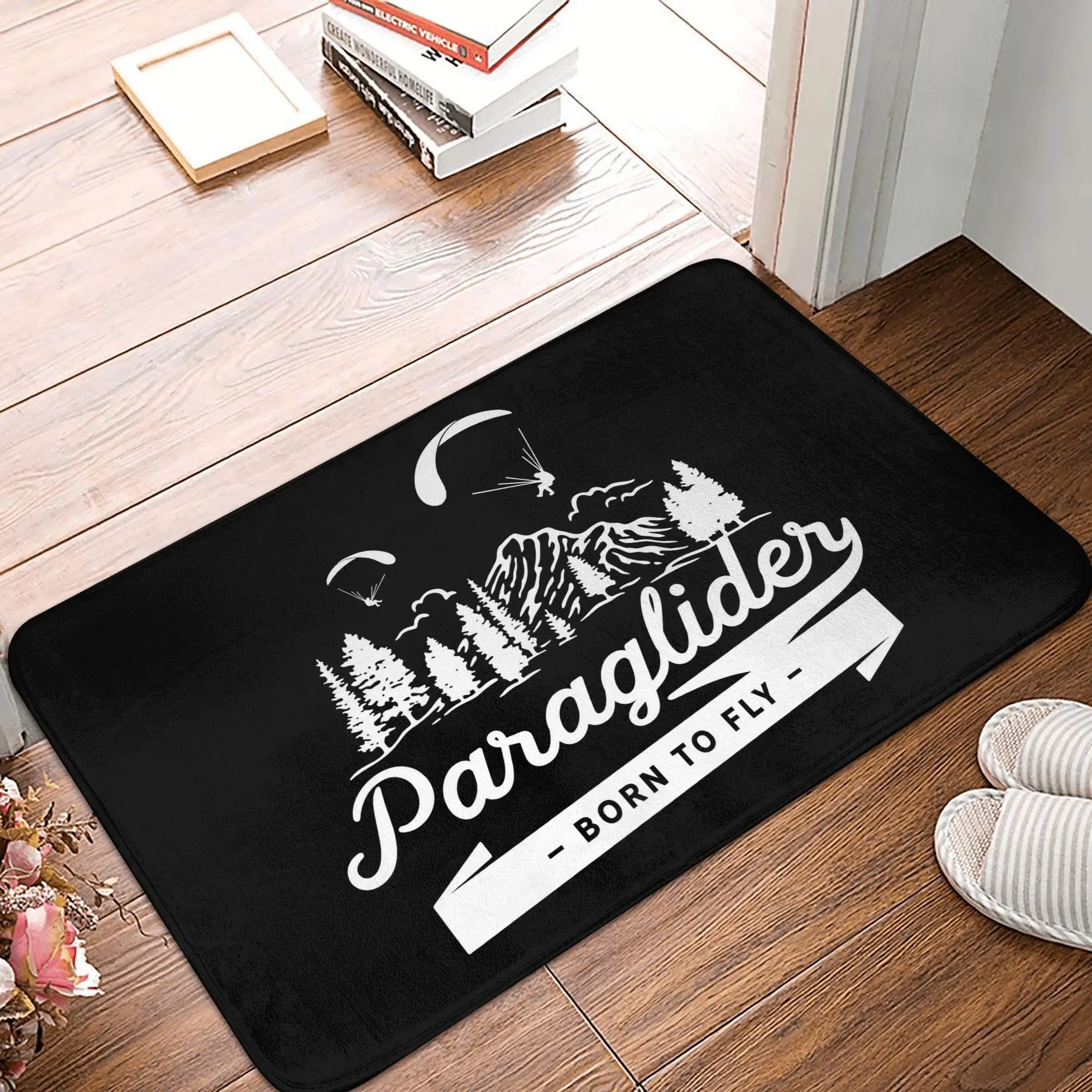 Paraglider Born To Fly Front Door Mat Anti-Slip Indoor Absorbent Adventure Paragliding Doormat Living Room  Entrance Rug Carpet