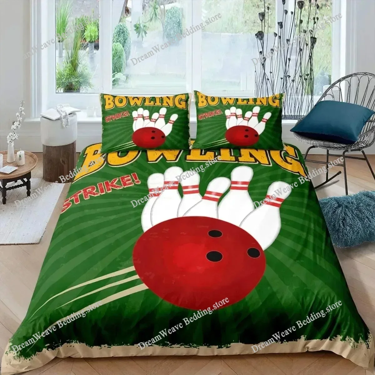 Bedding Decor 3D Print Bowling Bedding Set, Sports Games Comforter Cover Twin Full Size for Kids Boys Girls Children Fashion Qui