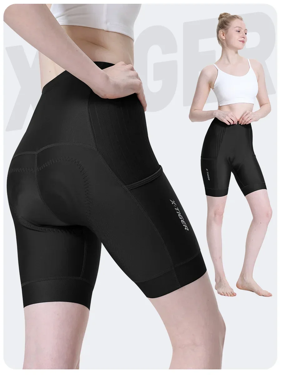 X-TIGER Damen-Radhose, stoßfest, mit Baumwolle gepolstert, MTB-Fahrradhose, atmungsaktiv, schnell trocknend, Pro-Rennradhose mit Taschen – Detail 15