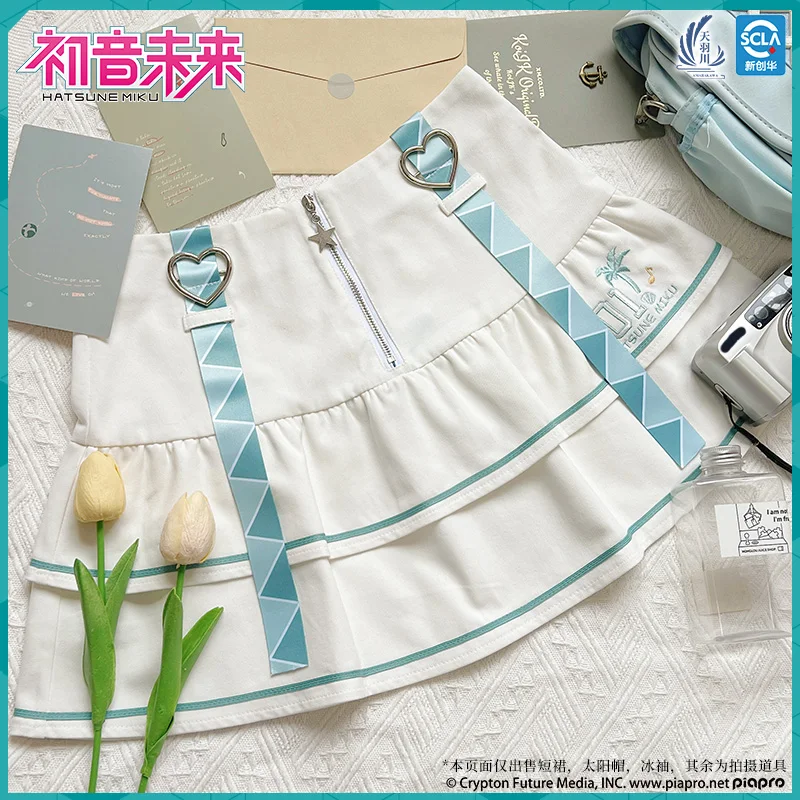 Originele Hatsune Miku Geplooide Rok Zomer Kawaii Tops Tee Rokken Voor Vrouwen Witte Korte Jurk Cosplay Kostuum Kleding