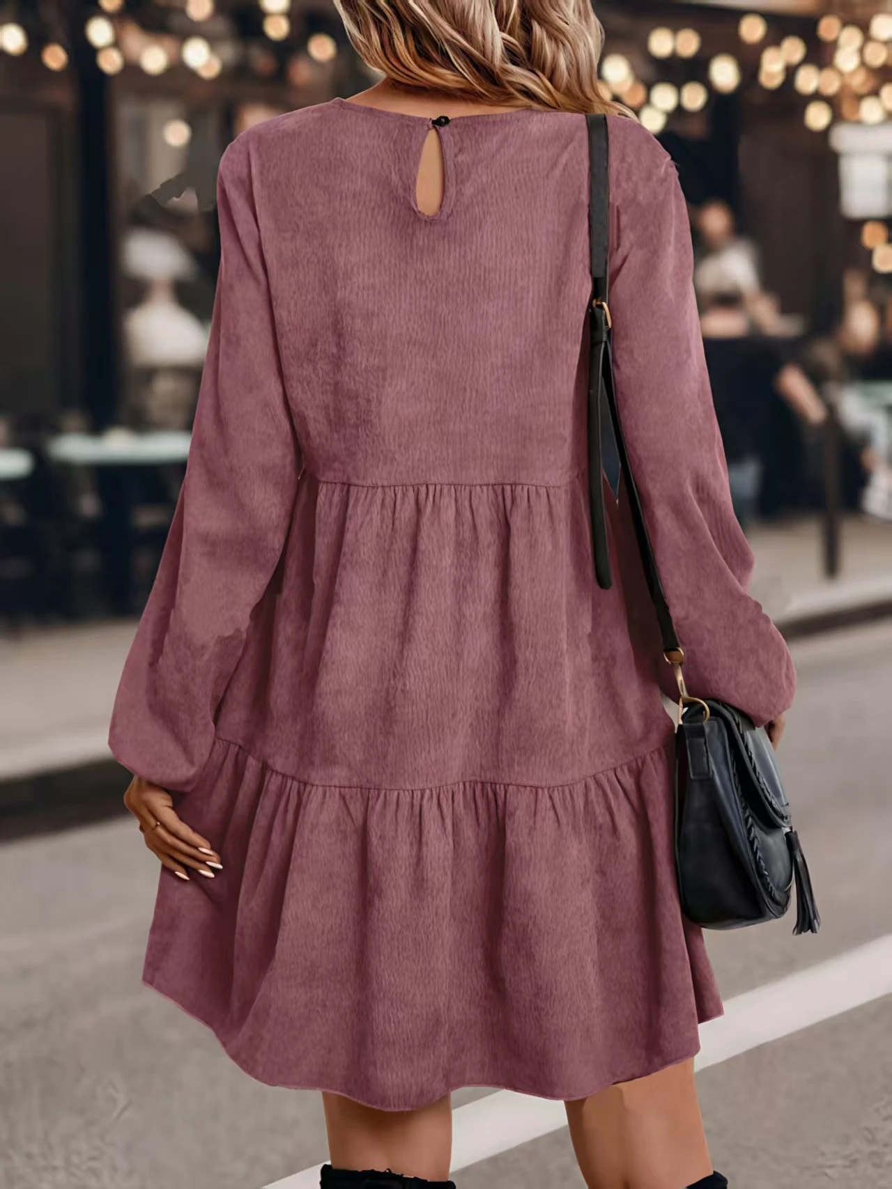 Herbst Neues Damen Langarm-Rundhalskleid – Detail 3