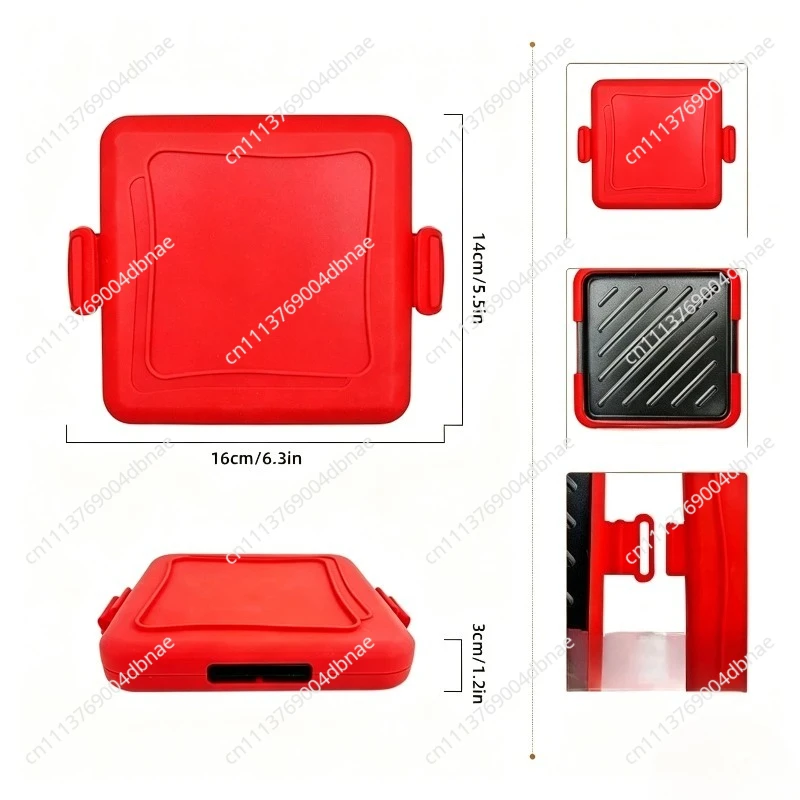Microwave-safe sandwich maker for quick heating of crispy toast slices. Silicone baking tray detachable and washable