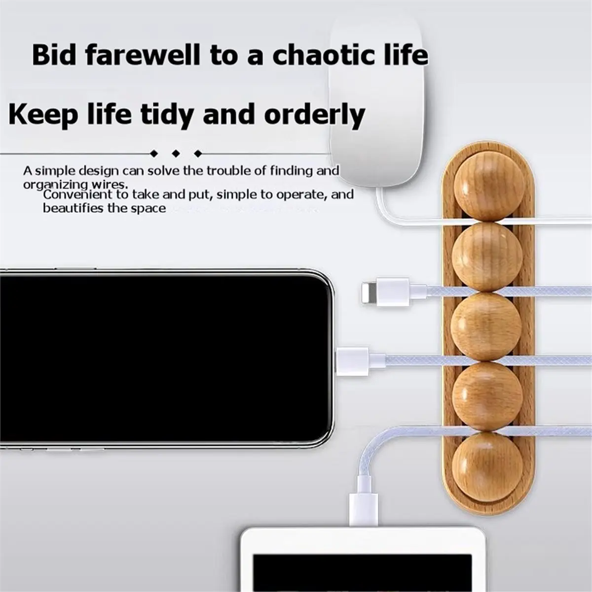 Time Saving Solid Wood Cable Manager Hub OrganizerData Cord WrapperDesktop Sorting Accessories Neat Solution Stylish Holder A