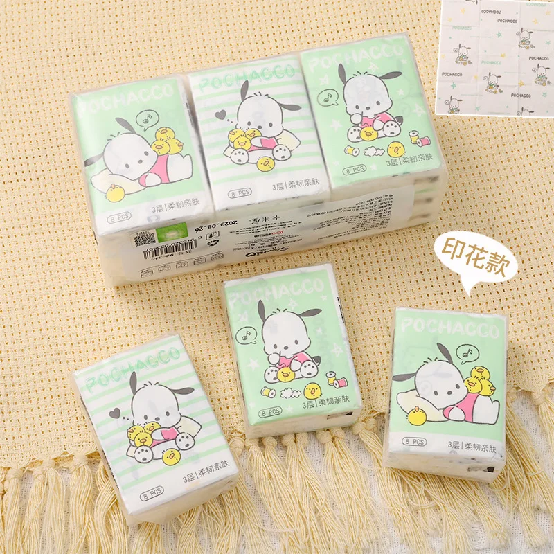 Sanrio 9Pcs Tissue Cute Hello Kitty Pochacco Cartoon Printed Handkerchief Kawaii Girl Portable Toilet Paper Girly Birthday Gift