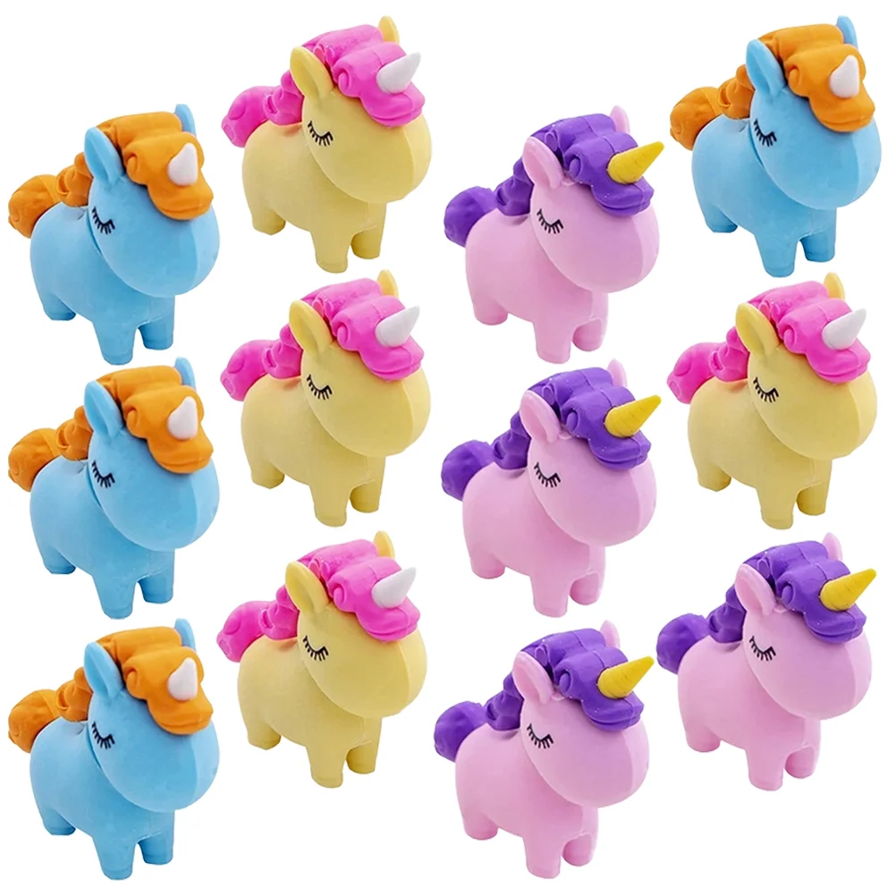 12 Stück Radiergummi in Einhorn-Form, Radiergummis, Puzzle-Duft, Schulbedarf, lustige süße Bleistifte