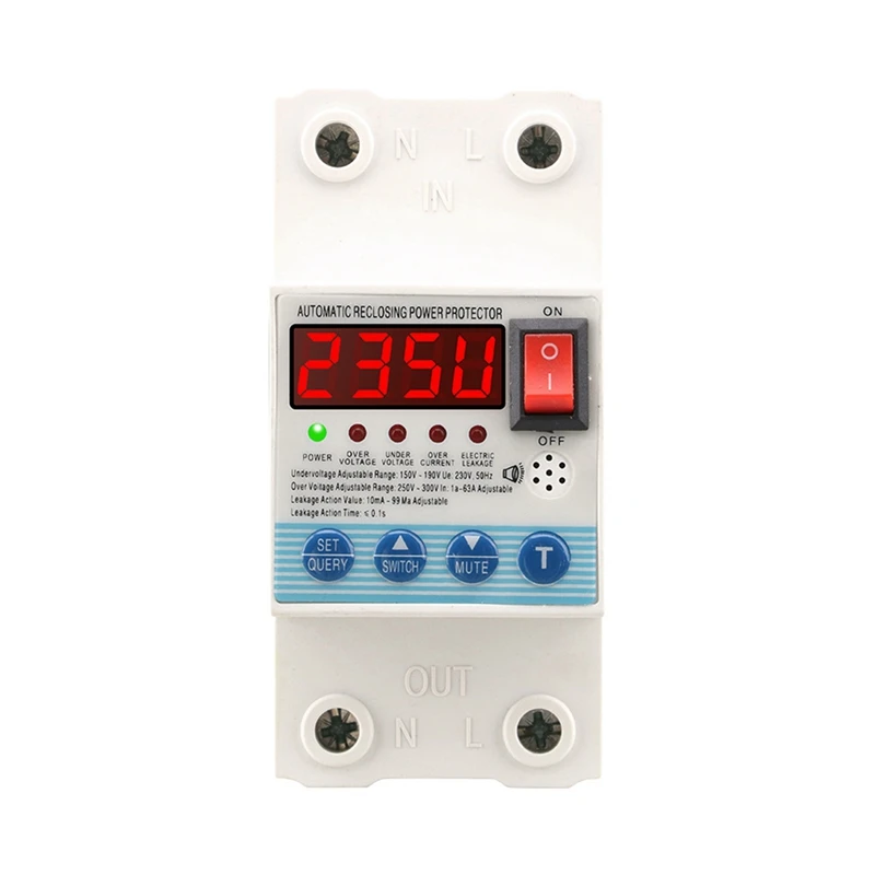 

SINOTIMER 1 PCS Over And Under Voltage Over Current Protection Protector Relay Leakage Breaker 63A