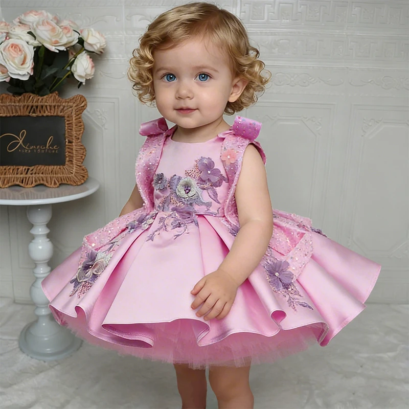 

Роскошное и элегантное платье для первого дня рождения для девочек, белое платье принцессы с вышивкой, свадебное платье, детское платье на крестины