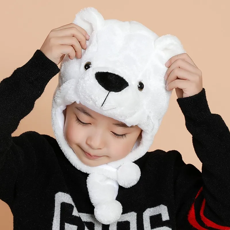 Gorros para adultos y niños, gorro de Animal de peluche, gorro deslizante, Máscara