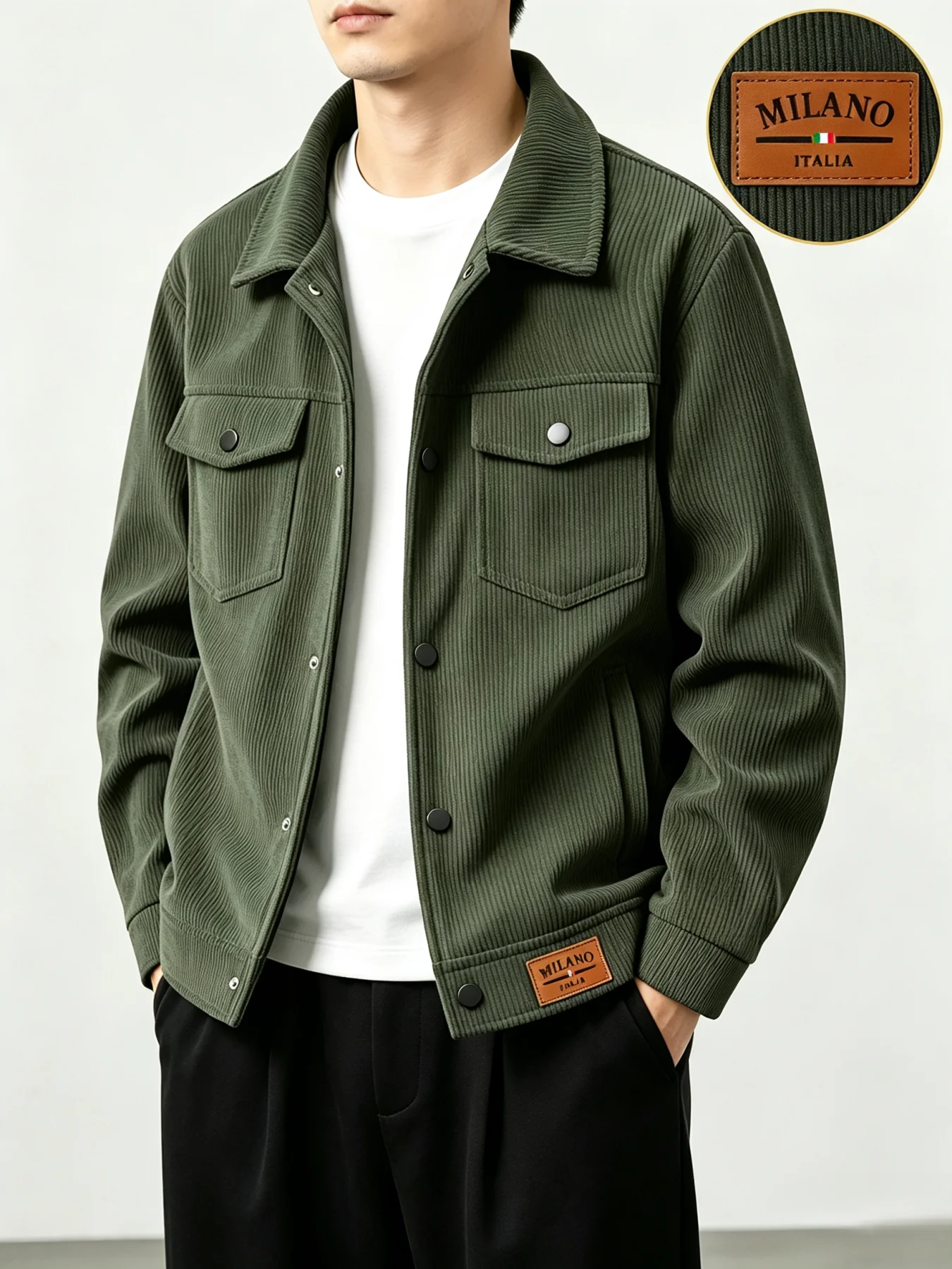 Men's Corduroy Jacket Casual Lapel Button Up Coat With Pockets Autumn Winter Outdoor Streetwear Male Overcoat