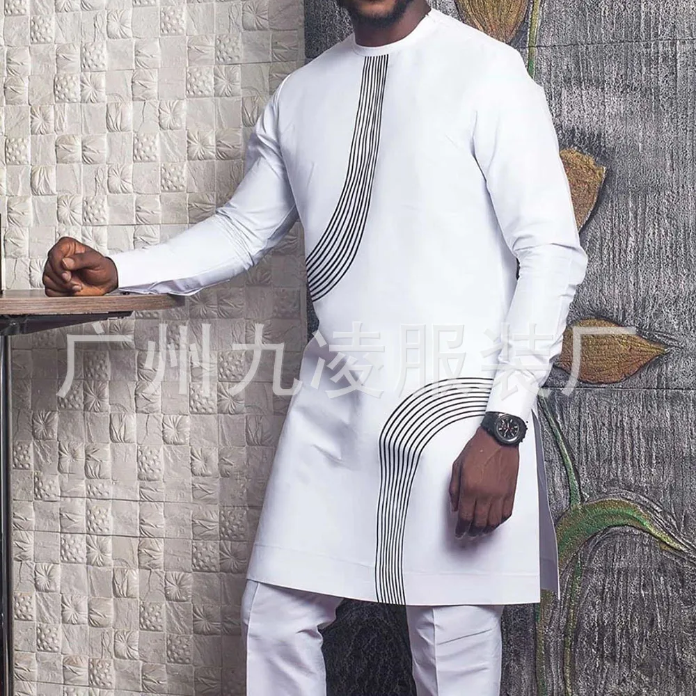 Male Long Robe Shirt Abayas Shirt Pullover Tops Shirt Stand Collar Neck Long Sleeve Casual Shirts 2026 Spliced Traditional