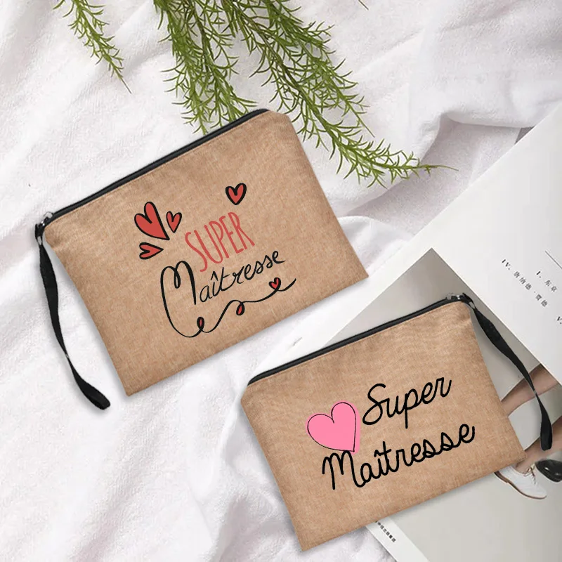 Zipper Pouches Gift for Teacher Merci Maîtresse Teacher's Storage Bag Women Makeup bag Cosmetic Bag Teacher Pouch Cosmetic Purse