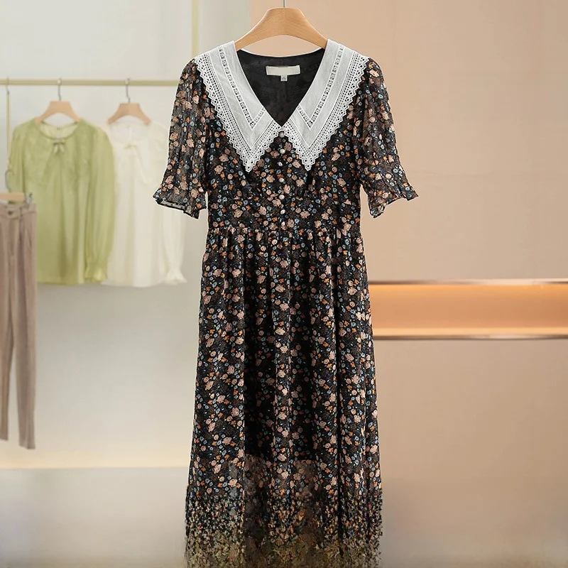 Bloemenprint Dr met pofmraag Zachte Sle Polyestervezel ort Sve Halflange zomer Nieuwe collectie Dames Dr