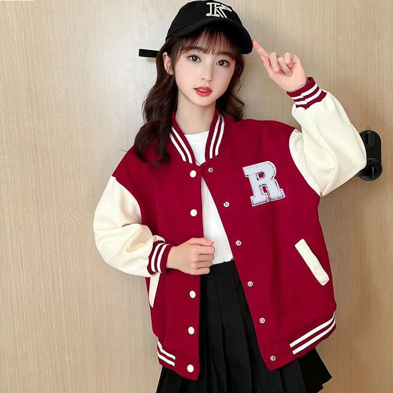 Spring Autumn Baseball Jacket New Boys Girls Casual Tops Fashion Children's Letter Coat Teenager Daily Trends Clothing 4-14Y