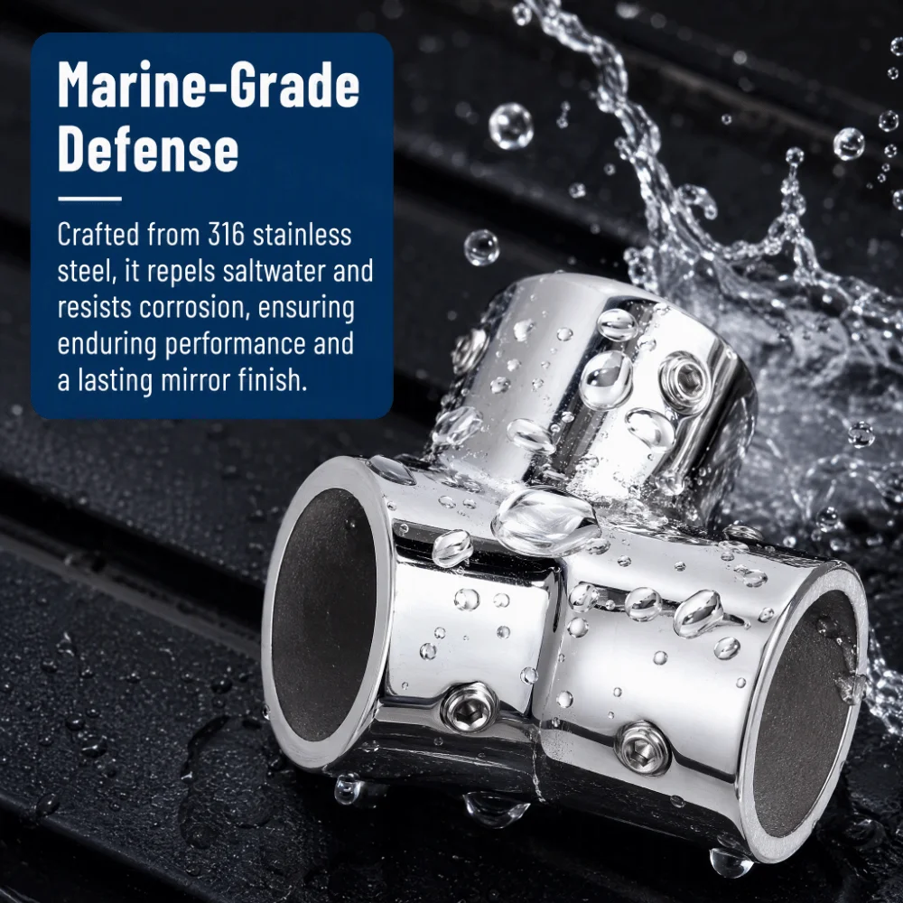 Marine Grade 316 Pipe Connector Mirror Polished 90 Degree Hand Rail Fitting Stainless Steel 1-1/4 Inch Pipe Cross Tube Connector