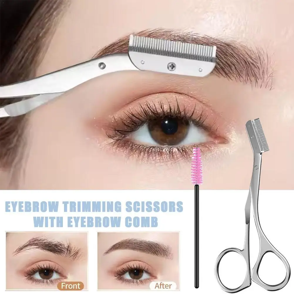 Stainless Steel Eyebrow Scissors With Eyebrow Comb High Quality Makeup Scissors Eyebrow Trimming Knife Hair Remover Shaver Tool