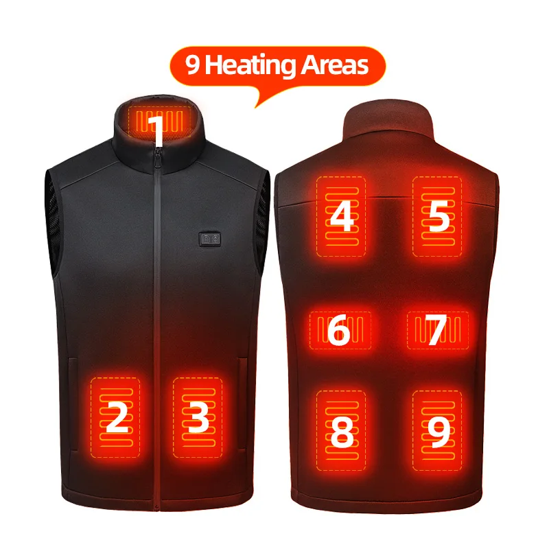 9 Areas Heated Vest Men Women Motorcycle USB Electric Self Heating Vest Smart Rechargeable Heated Jacket Thermal Heated Clothes