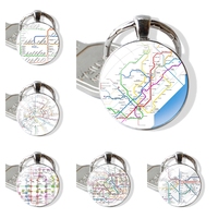 Moscow Madrid New York Underground Glass Metal Pendant Key Chain Classic Men Women Key Ring Accessories Jewelry Gifts