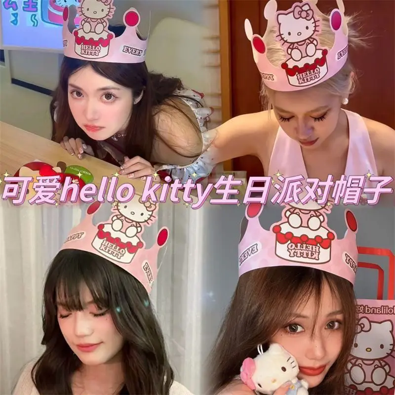 

Sweet Anime Kawaii Sanrio Ins Fashion Hello Kitty Birthday Party Hat Cute Paper Photo Cap Lovely Y2k Gifts Toys for Girls