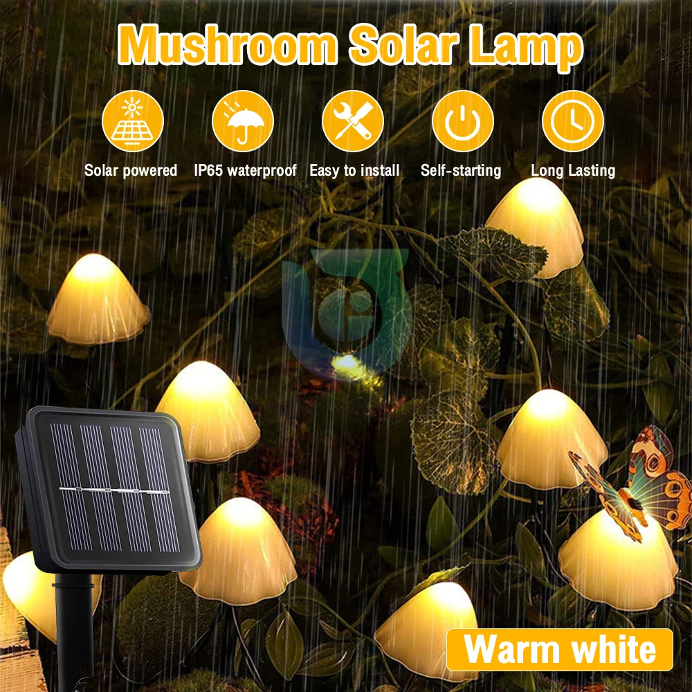 

30 LED Solar String Lights Fairy Path Lawn Landscape Mushroom Lamp Outdoor Christmas Garden Patio Garland Street Decoration