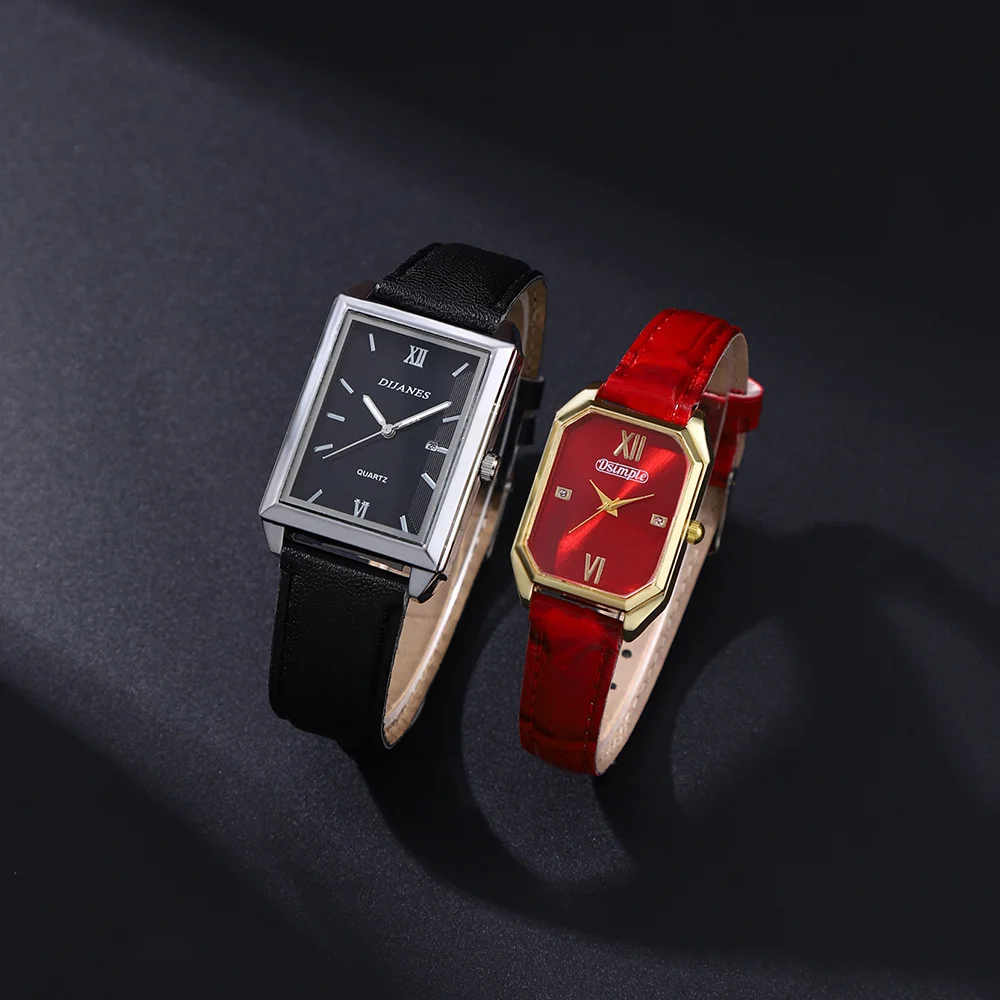 2pcs/set Couple's Watch Set, PU Leather Strap Roman Numerals Design Quartz Movement Fashion Watch | Formal Dress Up | Gifts