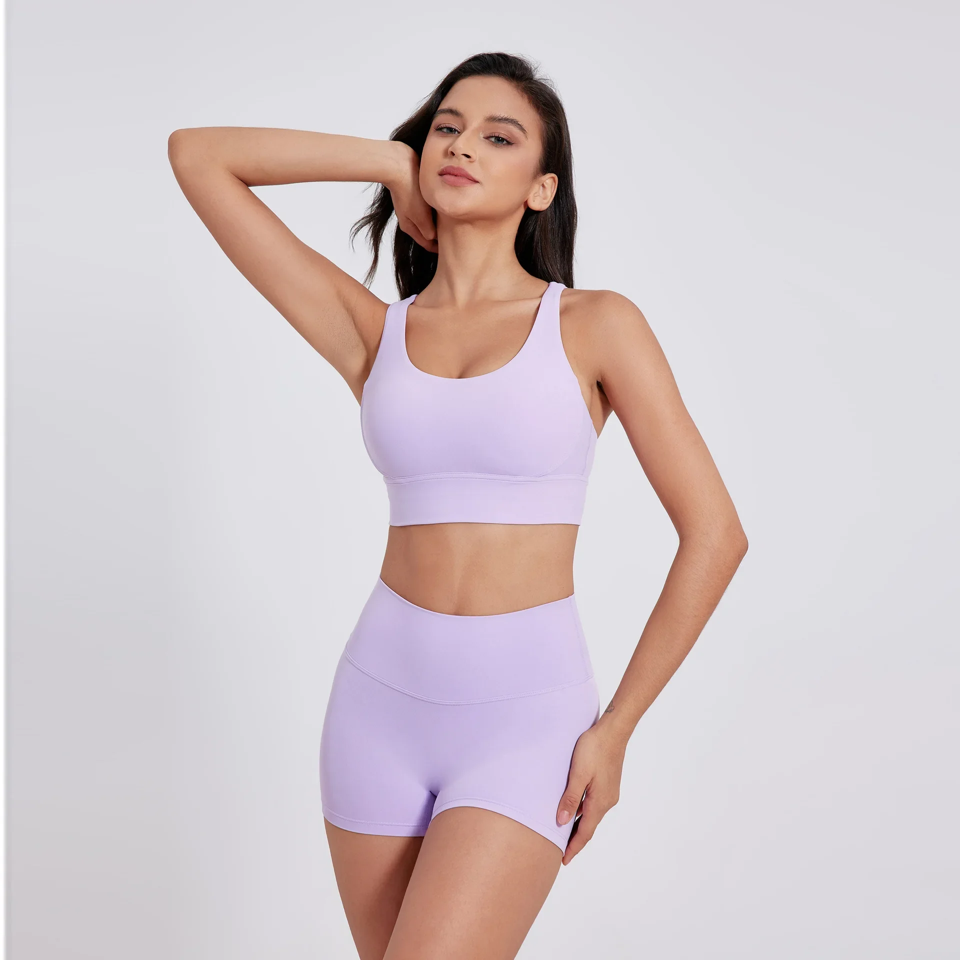 Summer Womens Yoga Two Piece Set Beauty Back Sling Bra High Waist Butter Touch Stretch Shorts Fitness Cycling Sports Kit