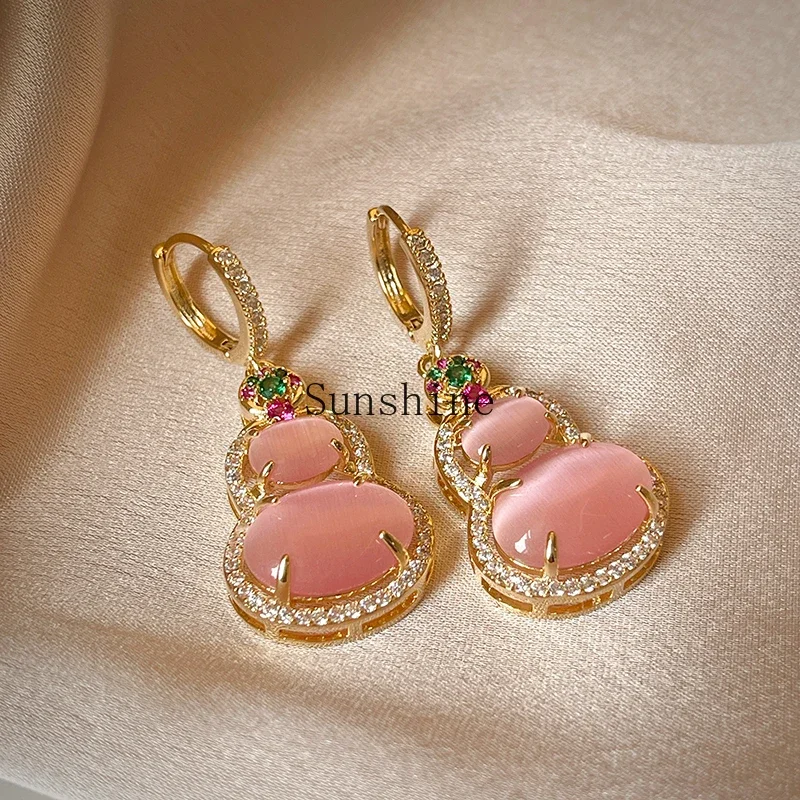 opal gourd high-end temperament stud earrings light luxury niche new Chinese earrings