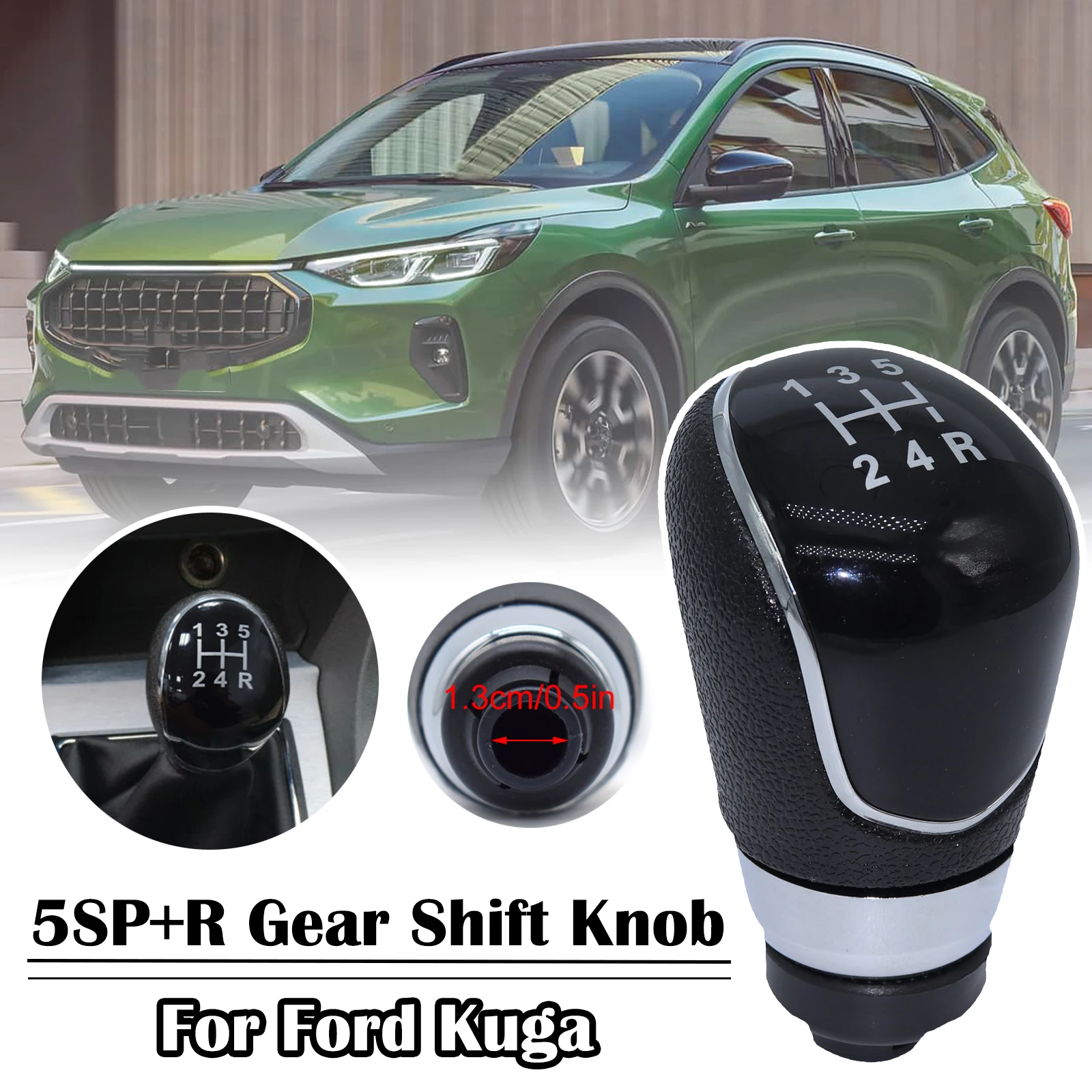 

For Ford Kuga 2008 2009 2010 2011 - 2013 Pu Leather 5SP+R Gear Shift Knob GearStick Lever Pen Shifter Handball Chrome M12 Black