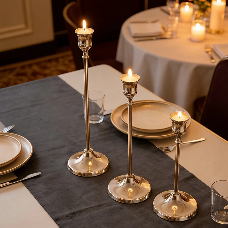 3-12PCS Vintage Elegant Style Metal Candlestick Holders Copper Color Tabletop Candle Holder Suitable for Wedding Anniversary ZYF view 3