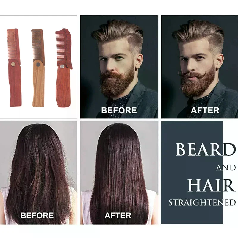 Zakkam voor heren Opvouwbare houten baardkam Sandelhout haarkammen voor mannen Perfect voor gebruik met baardbalsem