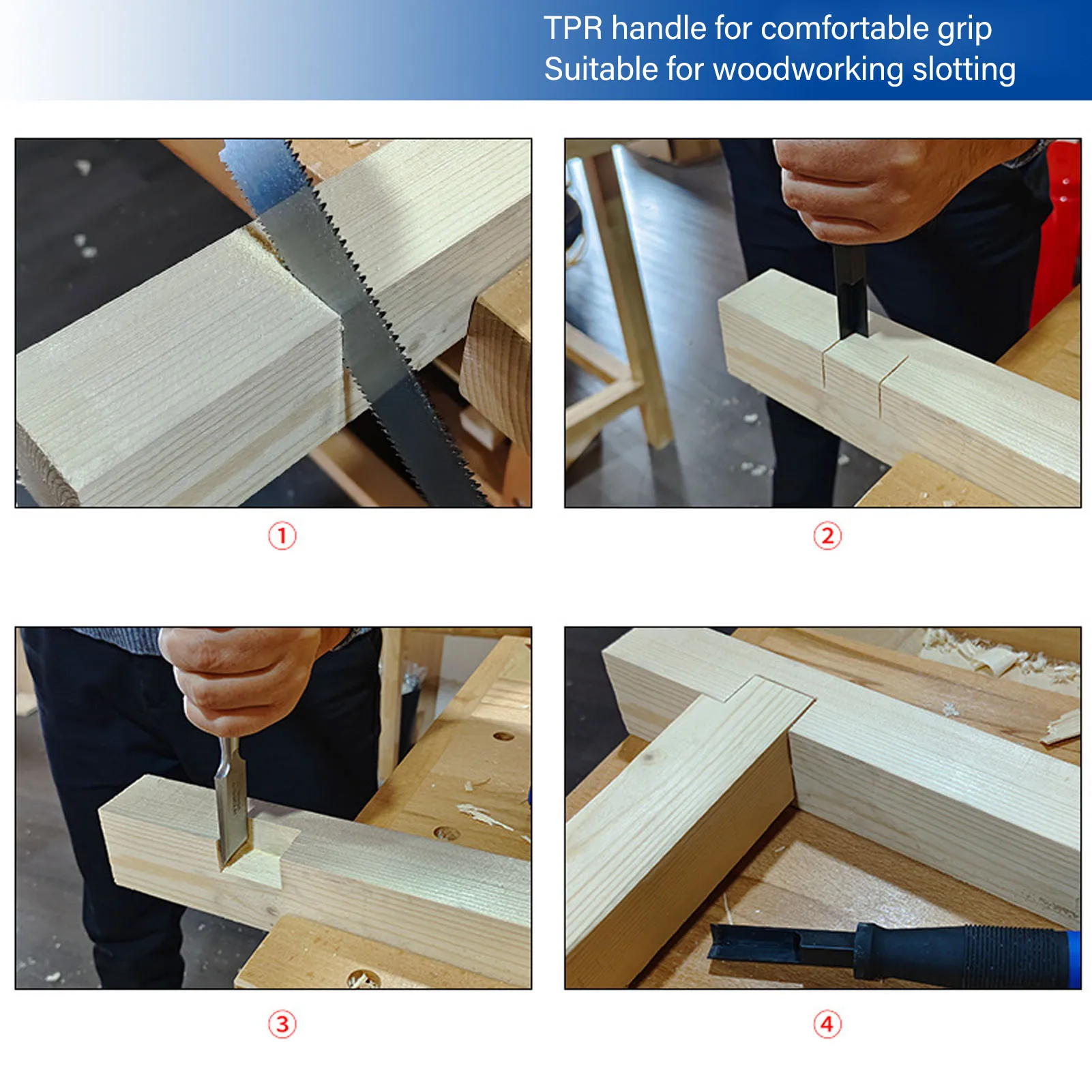 Right Angle Chisel Chrome Vanadium Steel TPR Handle Square Corner Chisel For Woodworking Slotting Cutting