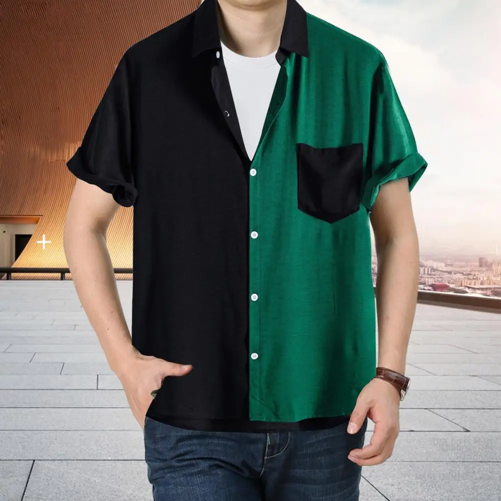 Summer Shirt  Short Sleeve   Male Top Two-tone Color Male Casual Shirt