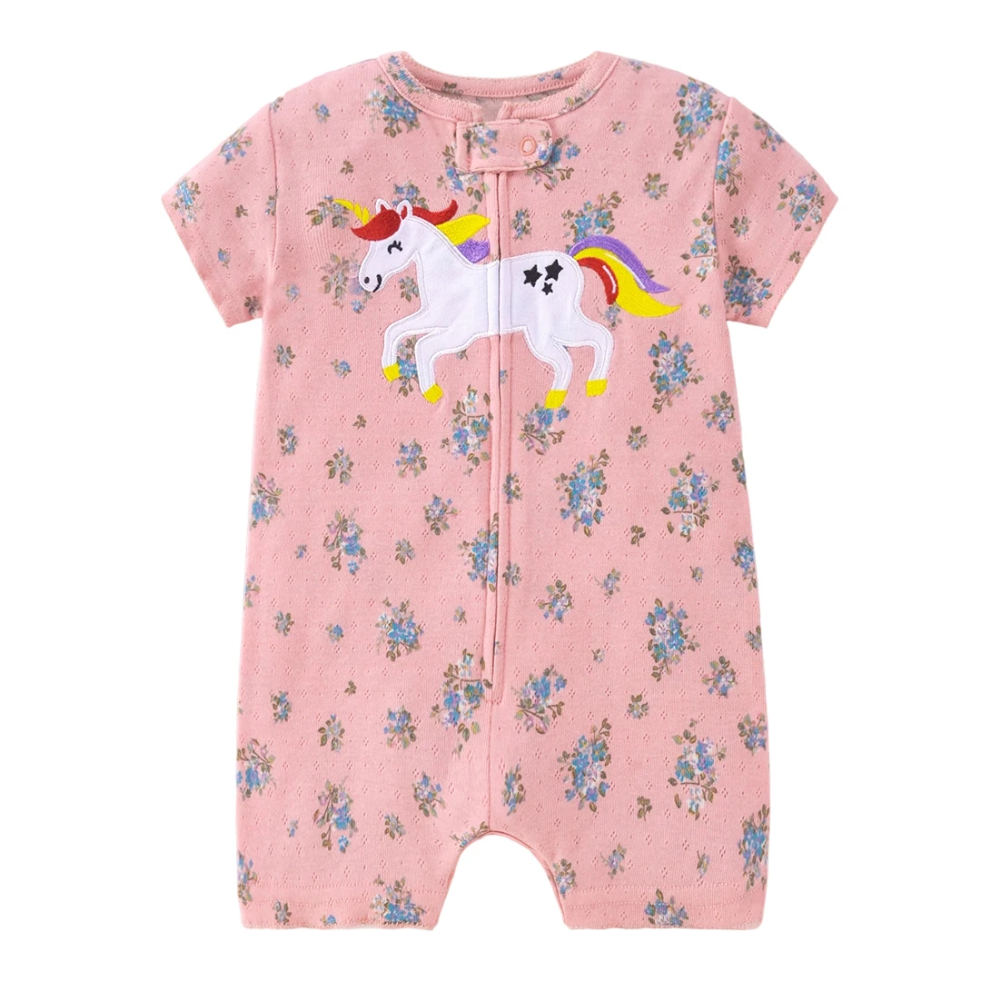 Unisex Sommer Neugeborenen Baby Strampler Baumwolle Kurzarm Flachboden-Bodysuit Cartoon Bedruckt & Bestickt Säuglings-Einteiler