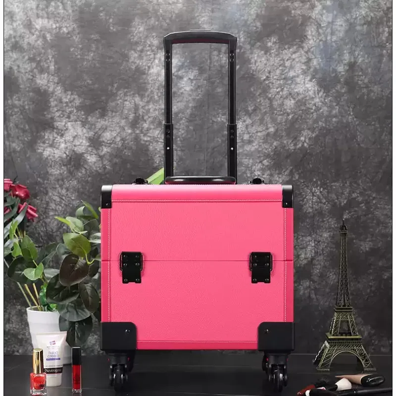Rolling PU Beauty Trolley Case Multifunctional Storage Box with Wheels for Spa Massage Foot Therapy Salon Tool Organizer