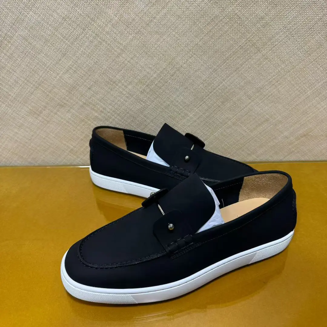 Luxury New Men‘s Black Suede Loafers Leather Shoes Slip On Red Bottom Shoes For Men shoes Streetwear Fashion Casual Footweare