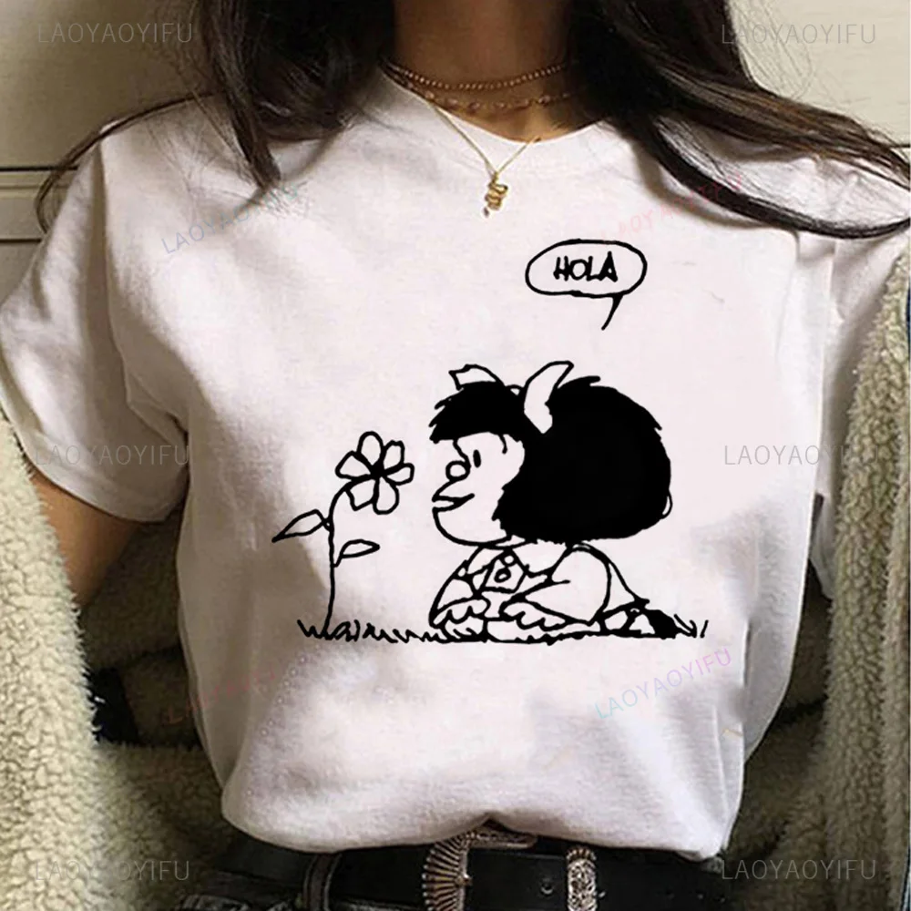 Unisex Mafalda Anime Graphic Tee Y2K Streetwear Oversized T-Shirt Funny Casual Summer Tops Gift for Men Women