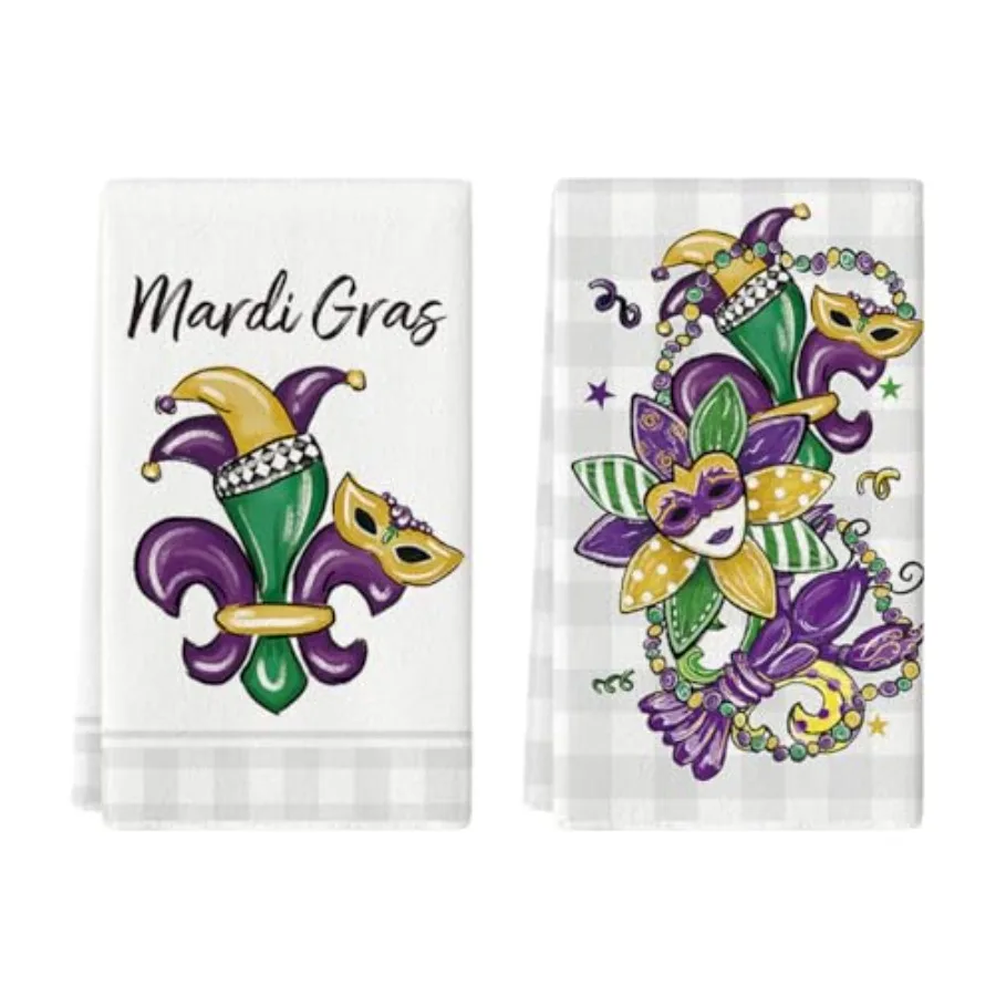 

Buffalo Plaid Iris Ювелирная маска Лобстер Марди Гра Кухонные полотенца Полотенца для мытья посуды 18x26 Ih Украшение фермерского дома Набор полотенец для рук