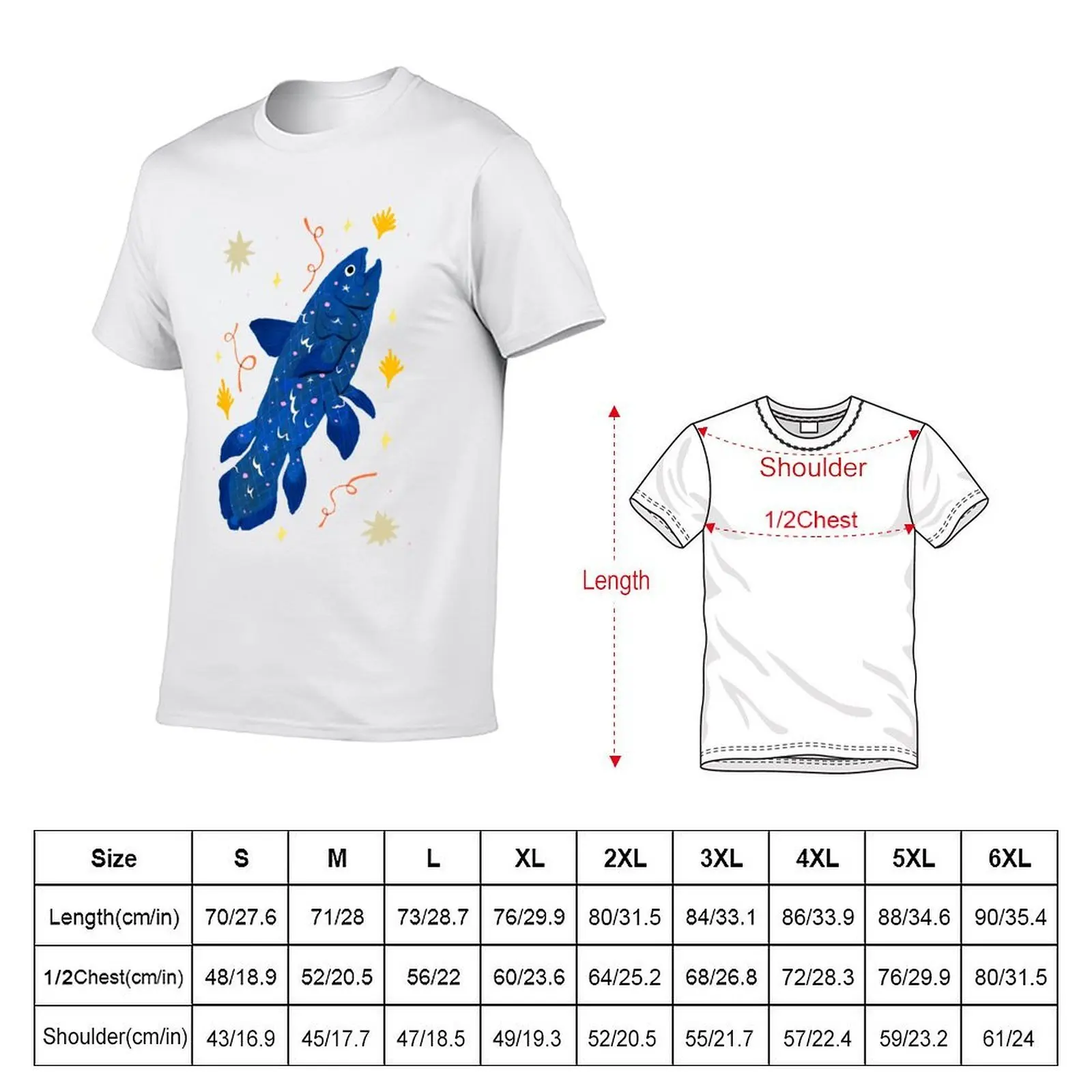 Starry Coelacanth T-Shirt cotton tshirt 100% man t shirt designer T-Shirt