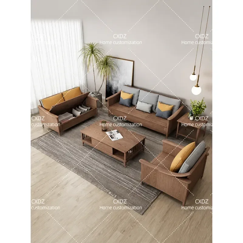 Solid Wood Sofa with High Box Storage for Living Room Ash Wood Tenon and Mortise Structure New Chinese Style Log Color Dual