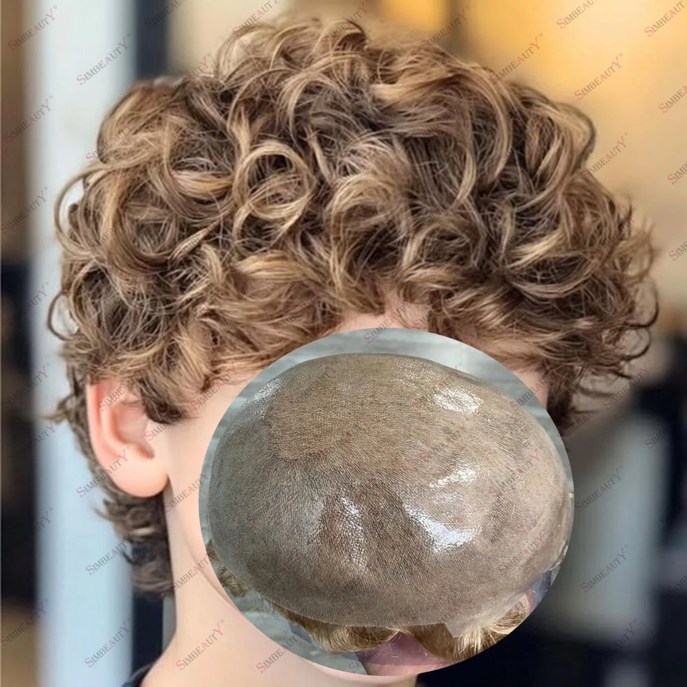 

Vlooped Натуральная линия роста волос Супер комфорт Тонкая кожа Европейские человеческие волосы Мужской парик 20 мм 25 мм Вьющиеся волосы Светлый протез Парик