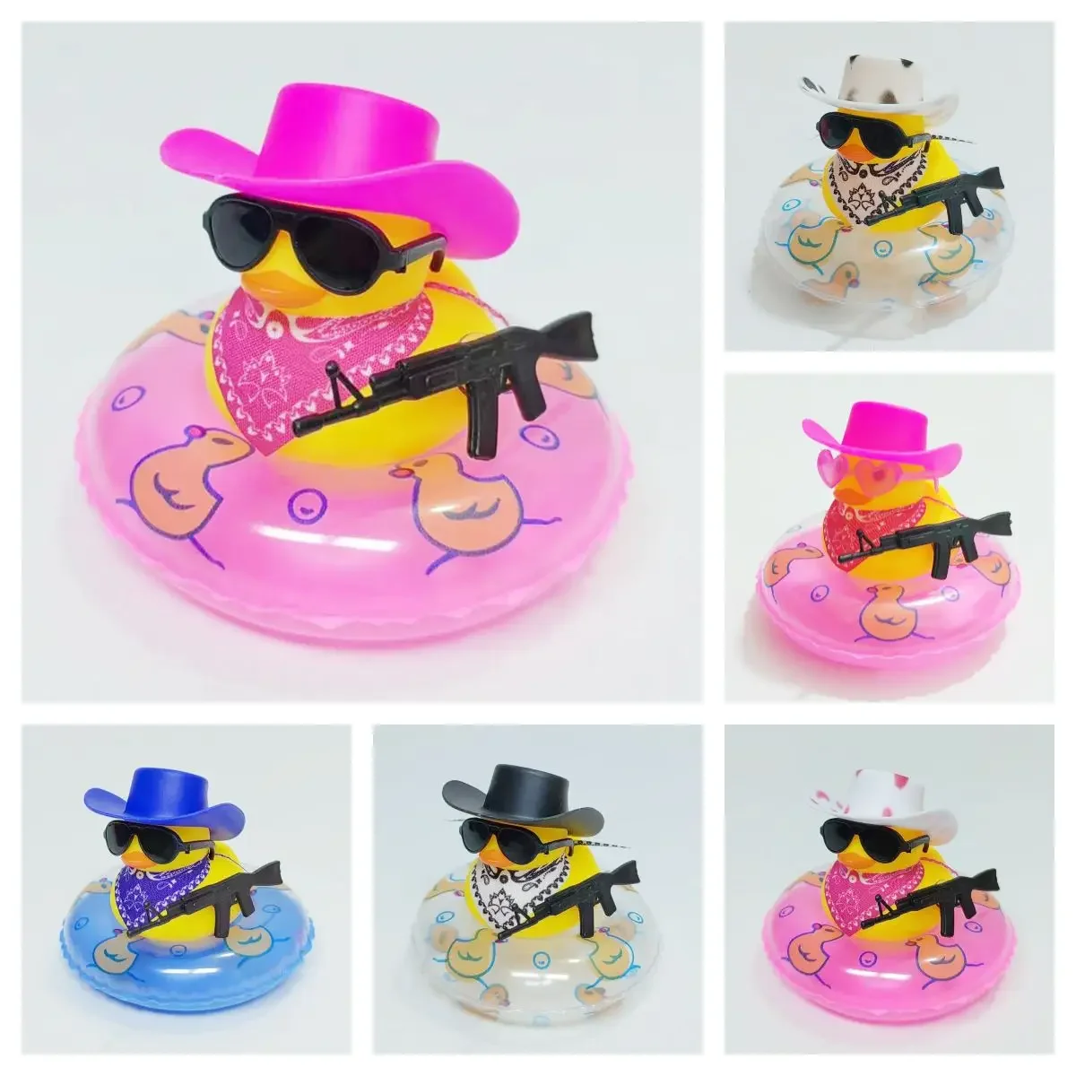 Rubber Duck for Car Dashboard Decoration Yellow Duck with Weapon Cowboy Hat Scarf Sunglasses Car Accessories Decorations