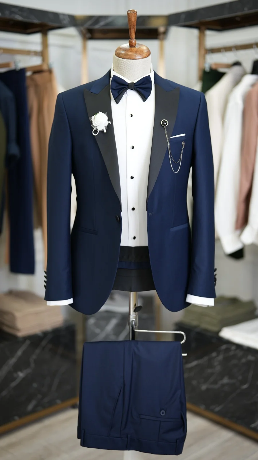 

Однобортный темно-синий костюм жениха с пиковыми лацканами для свадьбы, 2 шт., пиджак, брюки, деловой мужской костюм для вечеринки