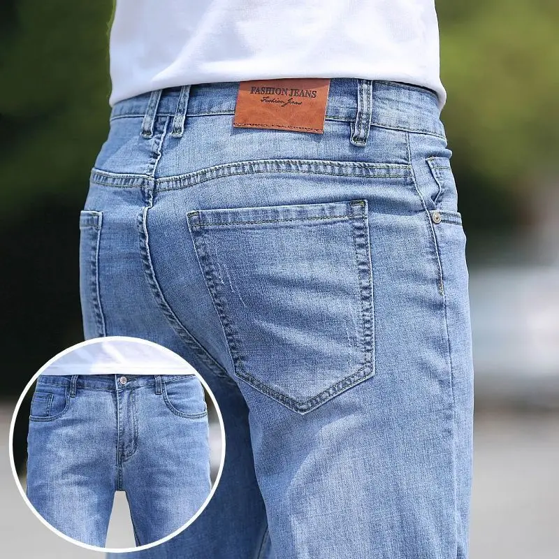 Korean Reviews Many Men's Clothes 2025 New Spring  Summer Business Jeans Light Blue Straight Loose Fashion Casual Long Pants Men